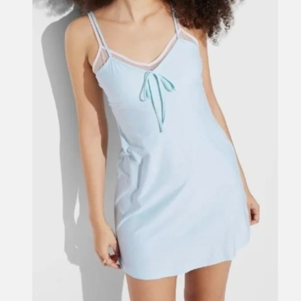 Wild Fable Women's Slip Dress Medium Light Aqua Blue Mesh Trim Layered Mini‎ New